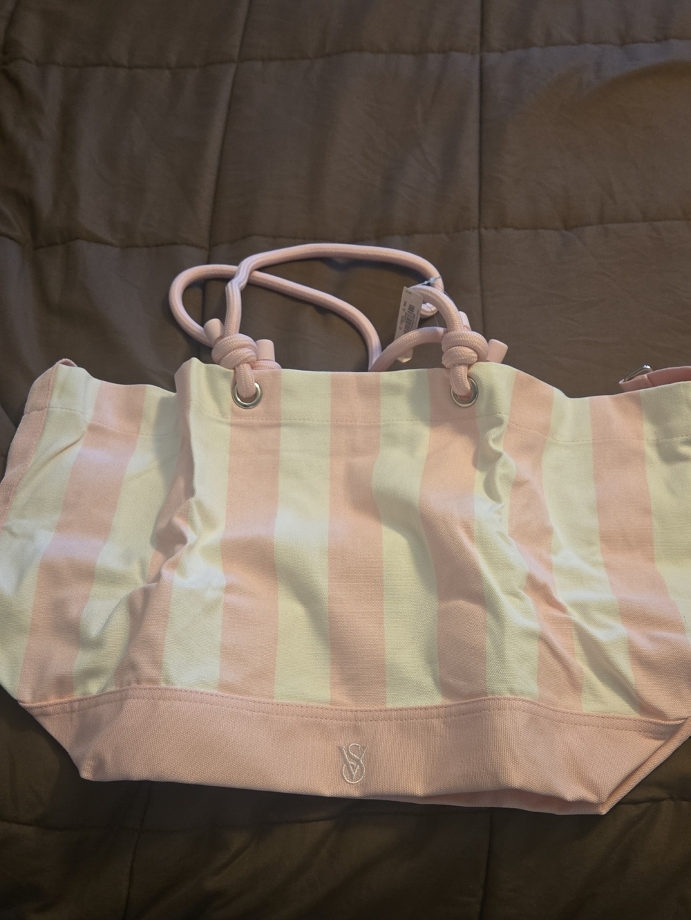 Victoria's Secret Pink and White Striped Rope-Handle Tote